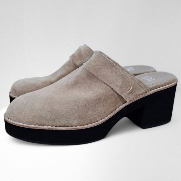 Eileen Fisher Hiya Clog Mule Heel Womens Shoe Ecru Beige Suede Size 10 - Picture 1 of 11